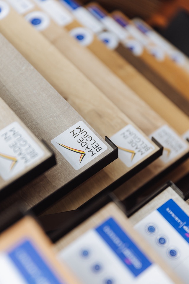 Sample boards lined up on the rack