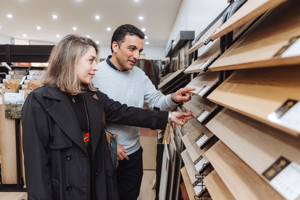 Choosing between oak boards on the rack