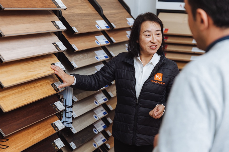 Talking timber samples with the FloorVenue team