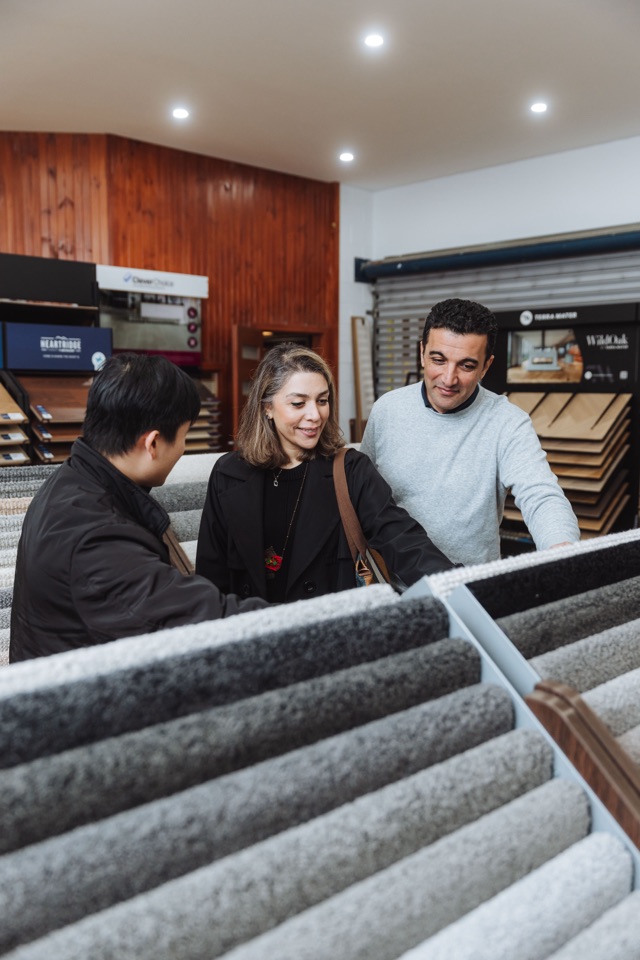 Talking through carpet options at the stands