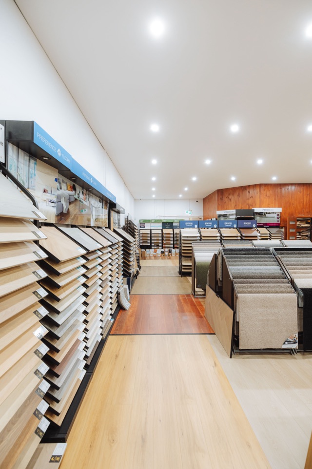 Timber samples one side, carpet the other
