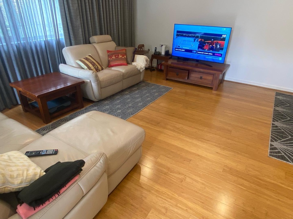 Sandy beech bamboo across the family living room