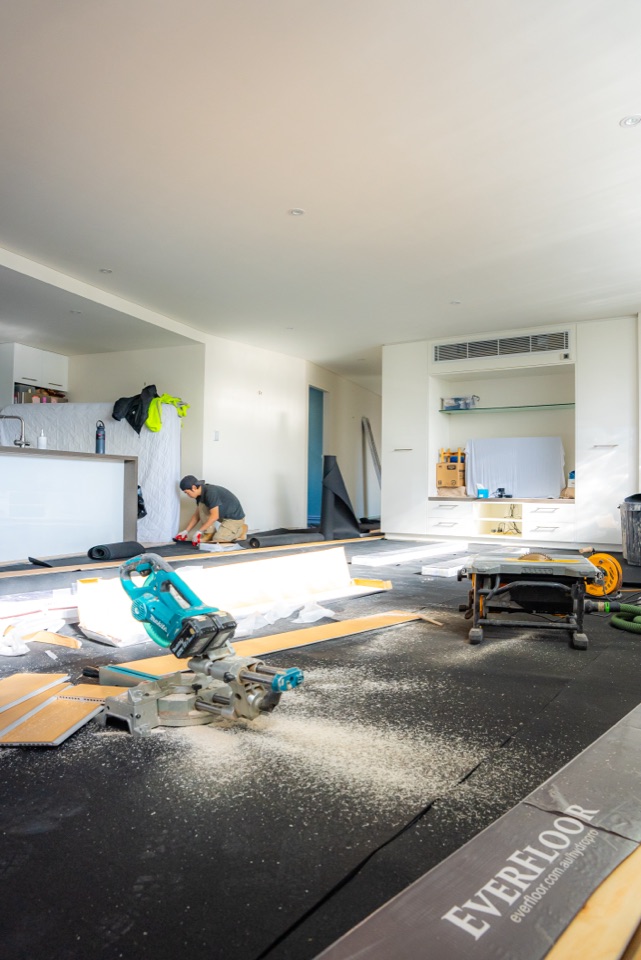 Underlay down and the first boards being cut