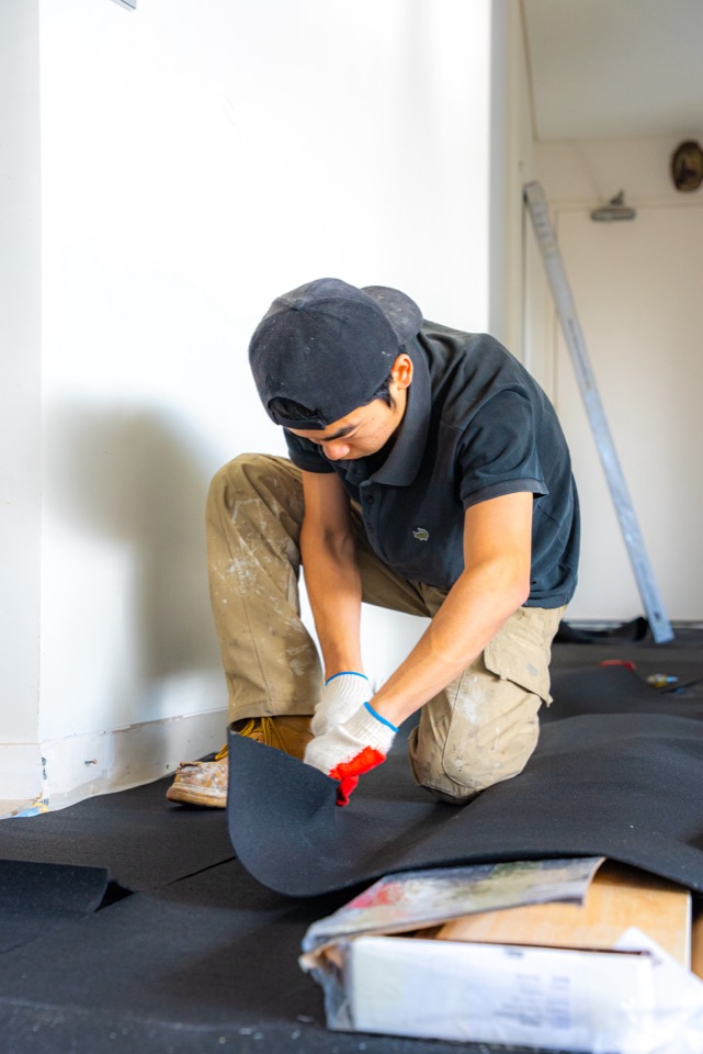 Trimming the underlay before boards go down
