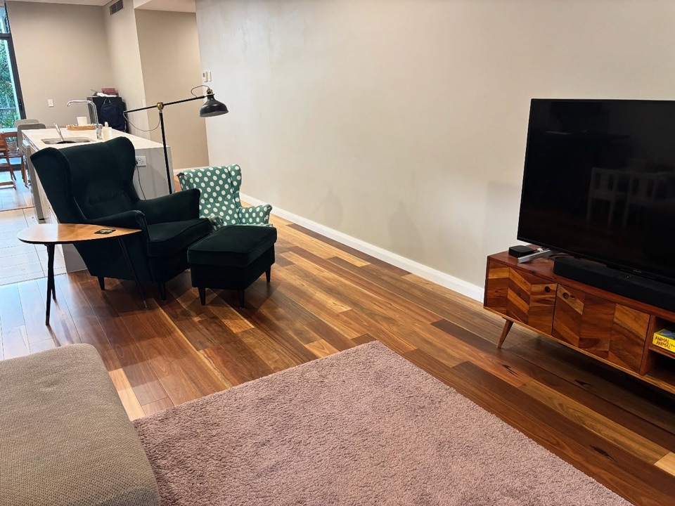 Spotted gum tones through the lounge room