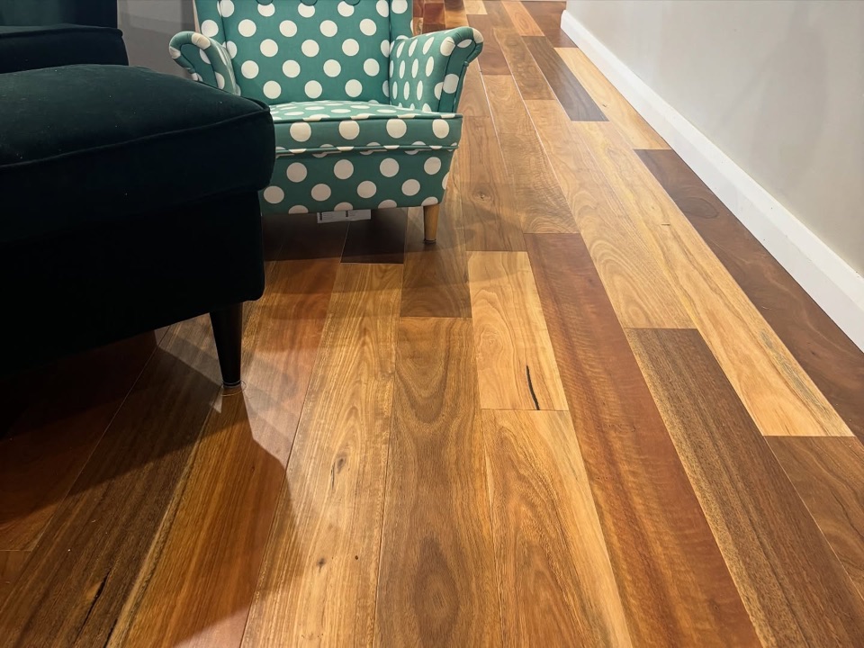 Rich spotted gum grain along the hallway
