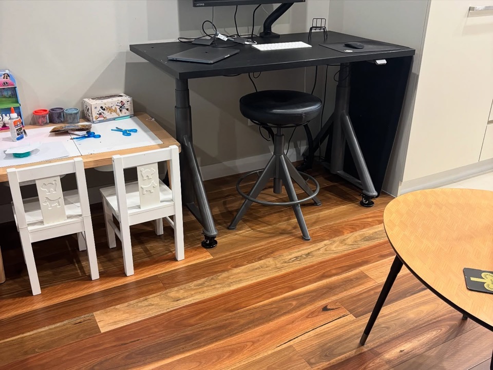 Spotted gum runs under the study desk