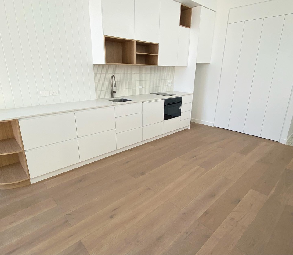 Wide engineered boards through the new kitchen