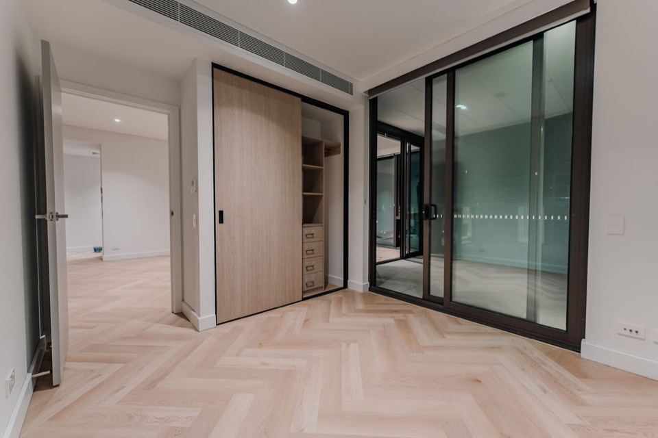 Herringbone laid through to the built-in robe