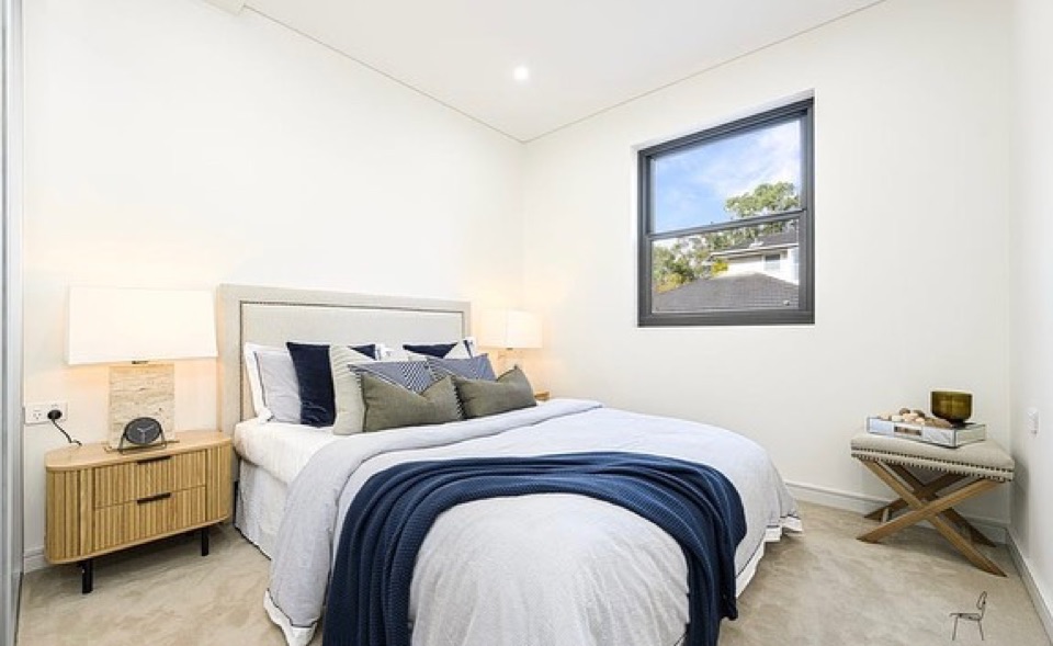 Soft nylon carpet in the light-filled bedroom
