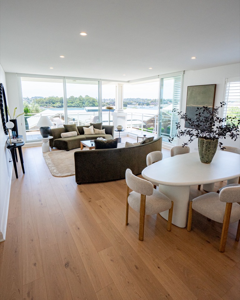 Oak boards run out to the water view