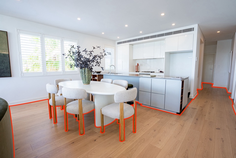 Open plan dining and kitchen in European oak